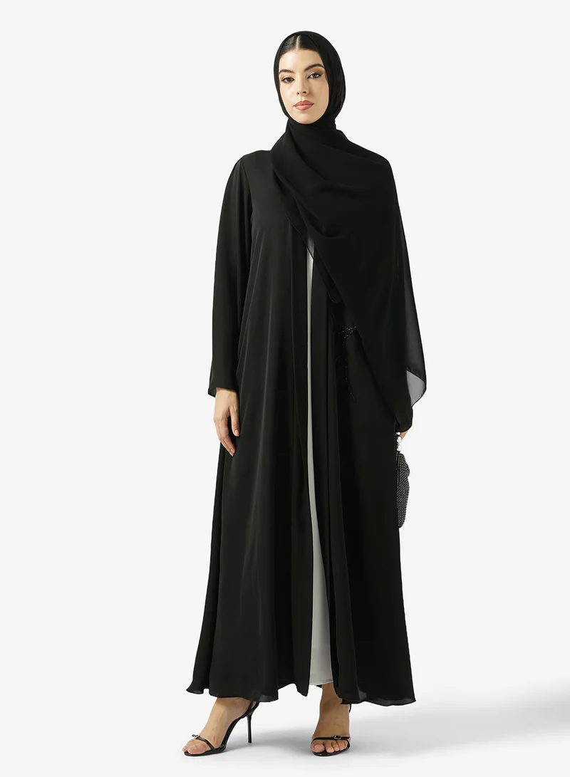Embellished Open Front V Neck Abaya